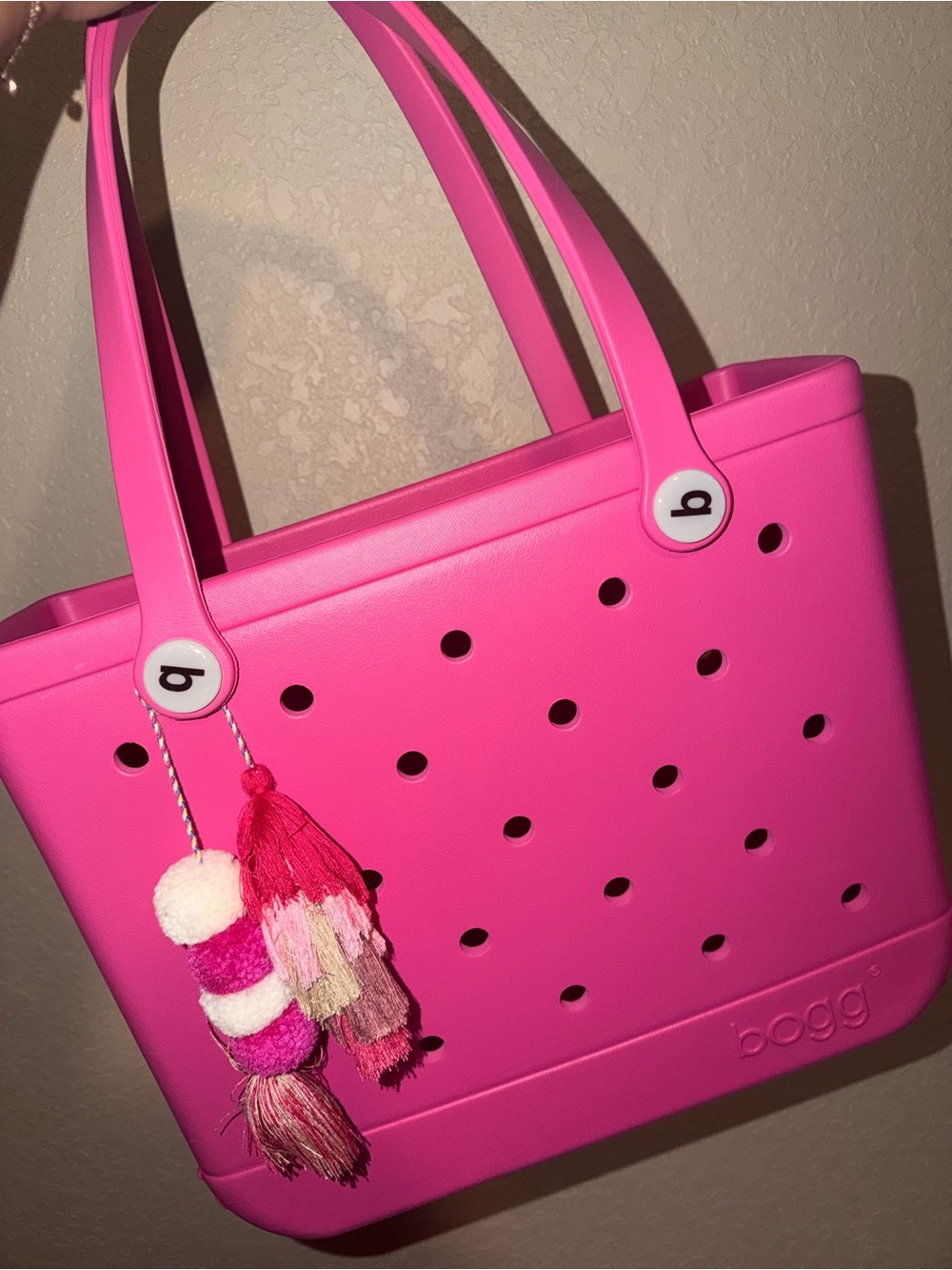 BOGG BAG Hot Pink Tote with Tassel Charm